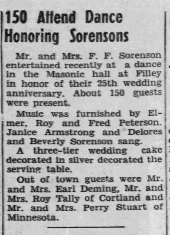Mr and Mrs Frank F Sorensen 25th wedding anniversary